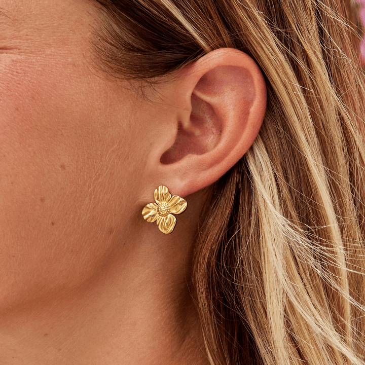 18K Gold Flower Earrings