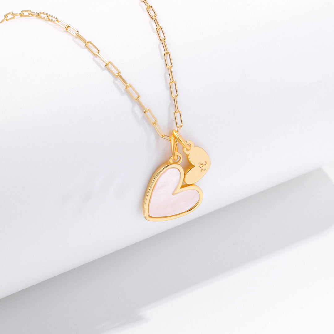 Mother Of Pearl Heart Initial Necklace