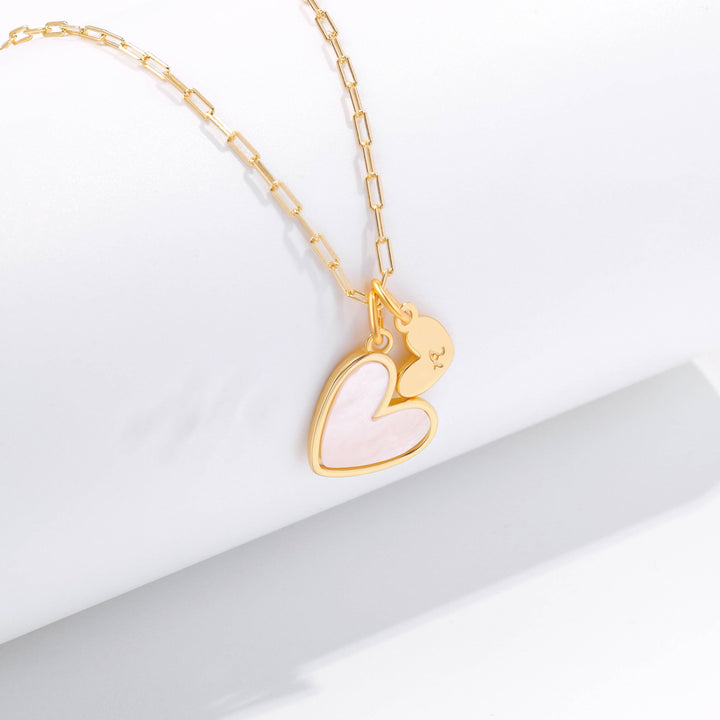 Mother Of Pearl Heart Initial Necklace