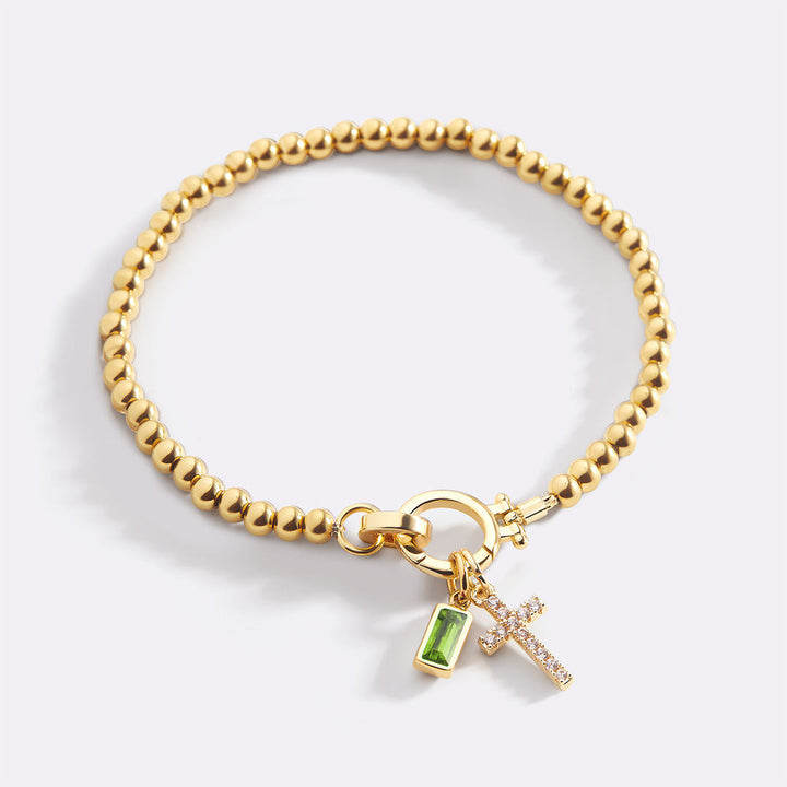 Cross Charm Birthstone Bracelet