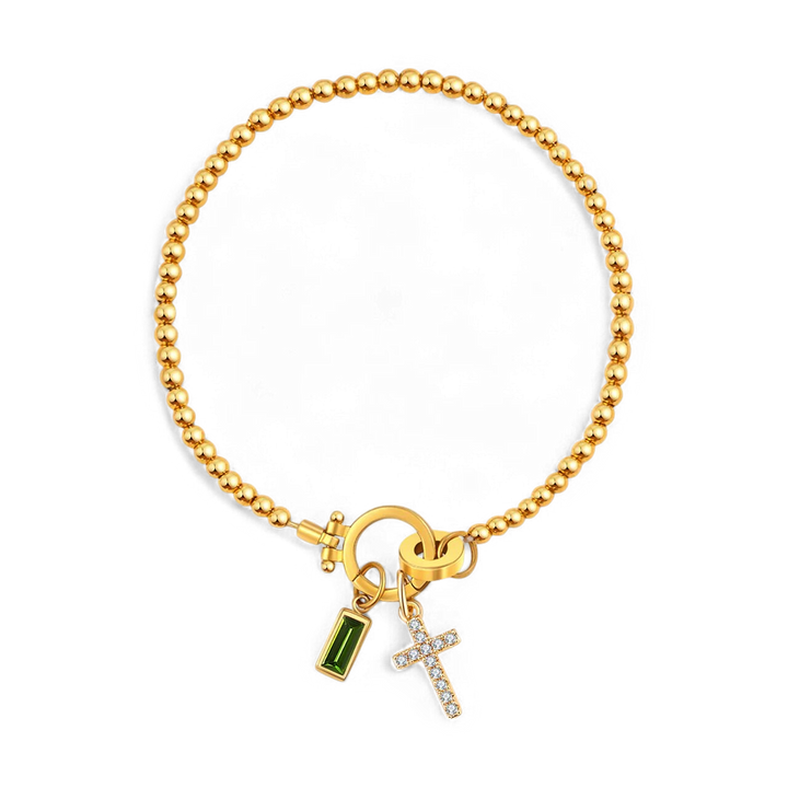 Cross Charm Birthstone Bracelet