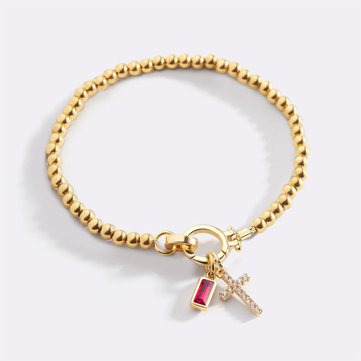 Cross Charm Birthstone Bracelet