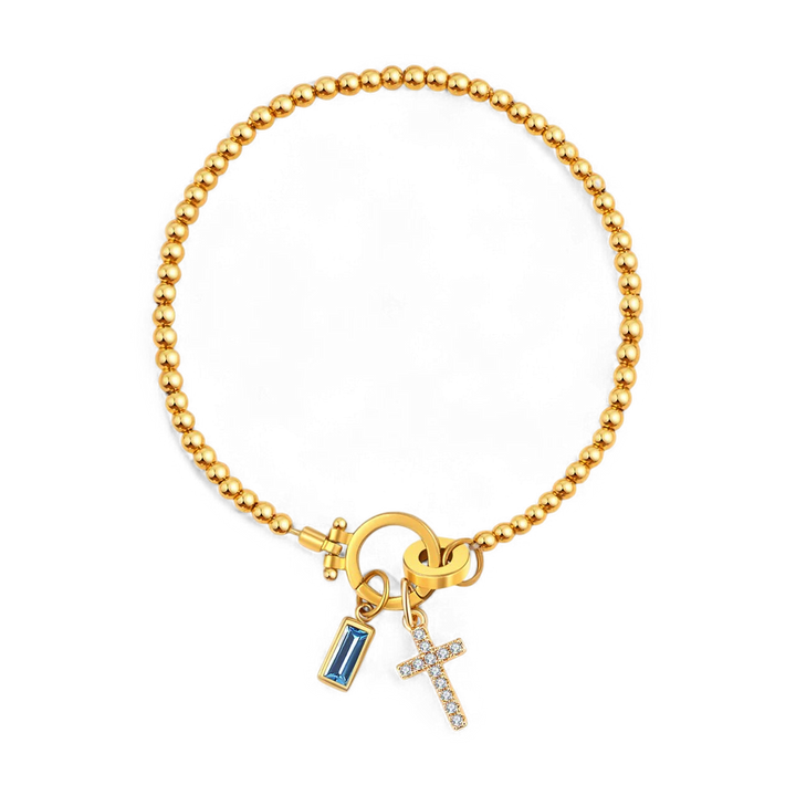 Cross Charm Birthstone Bracelet