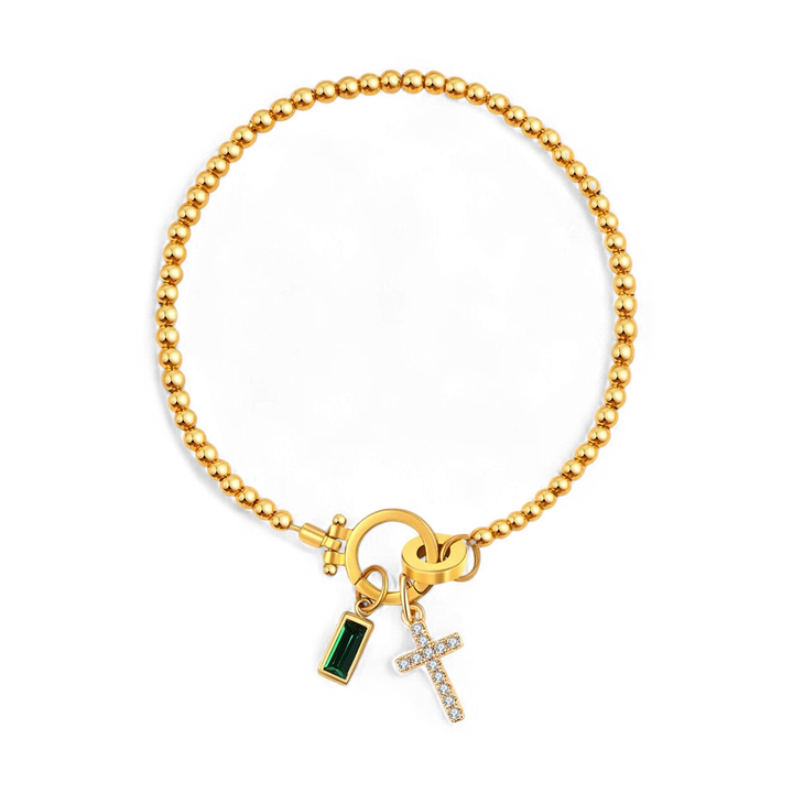 Cross Charm Birthstone Bracelet