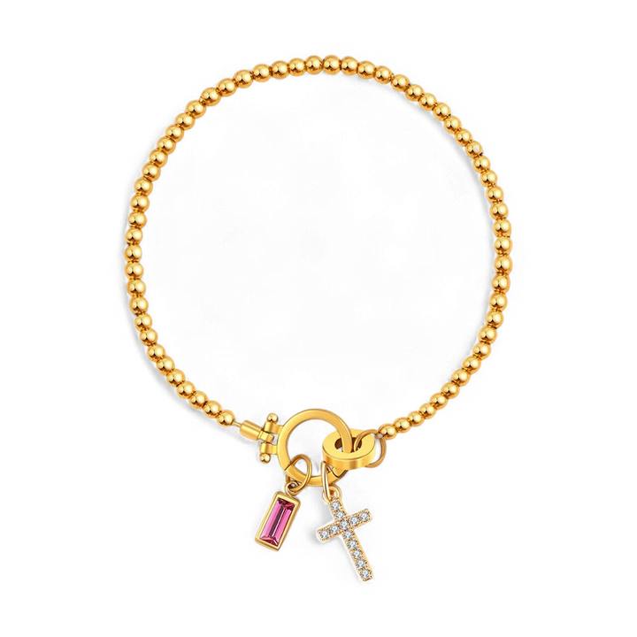 Cross Charm Birthstone Bracelet
