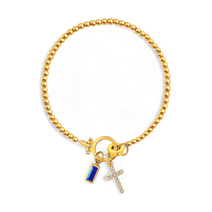 Cross Charm Birthstone Bracelet