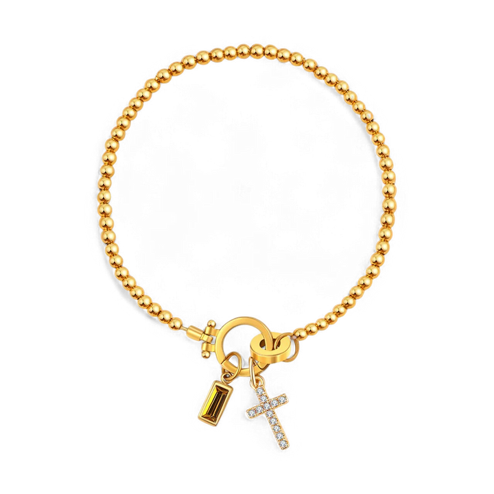 Cross Charm Birthstone Bracelet