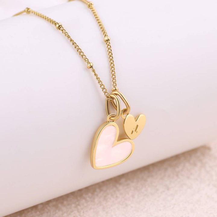 Mother Of Pearl Heart Initial Necklace