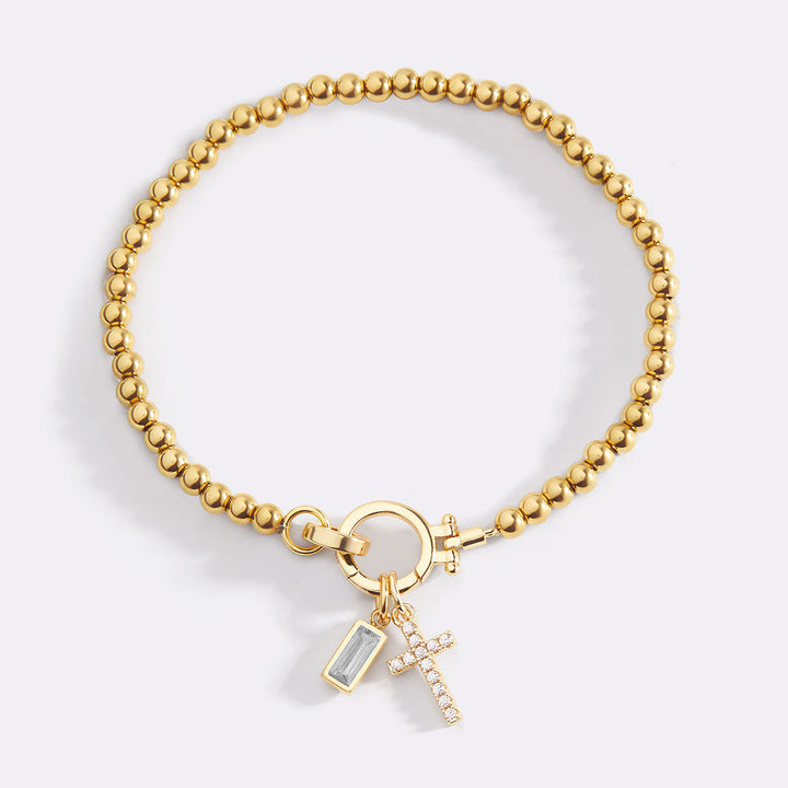 Cross Charm Birthstone Bracelet