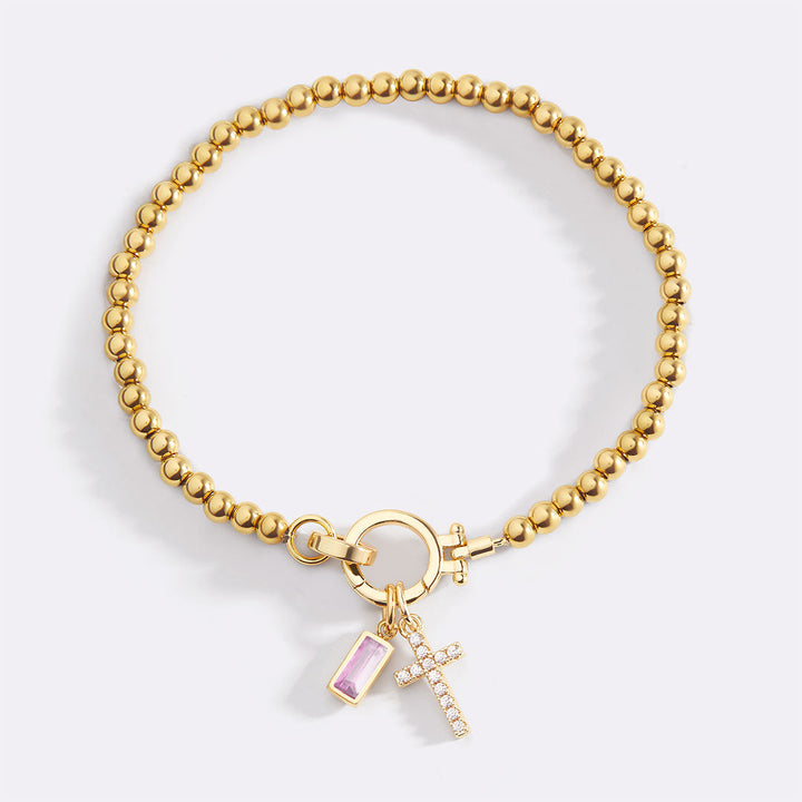 Cross Charm Birthstone Bracelet