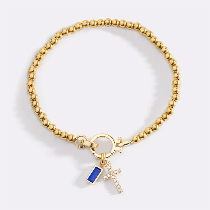 Cross Charm Birthstone Bracelet
