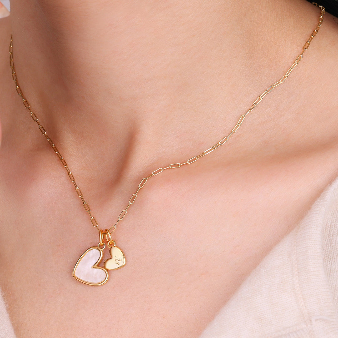 Mother Of Pearl Heart Initial Necklace