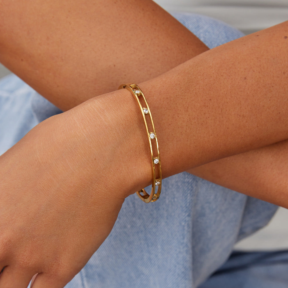 Crystal Accent Gold Tone Bangle
