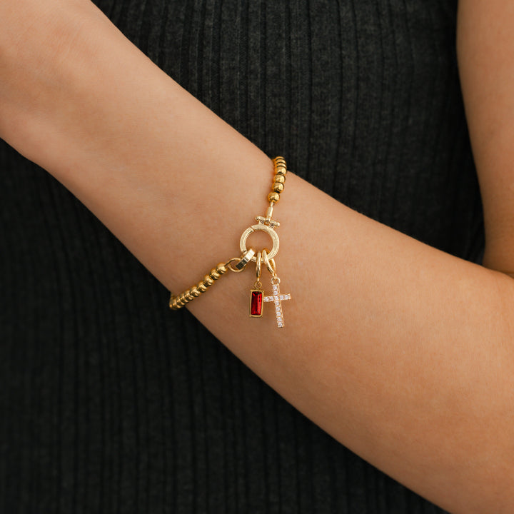 Cross Charm Birthstone Bracelet
