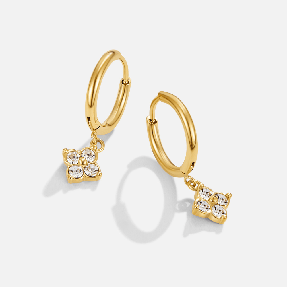 Crystal Four Leaf Clover Drop Earrings