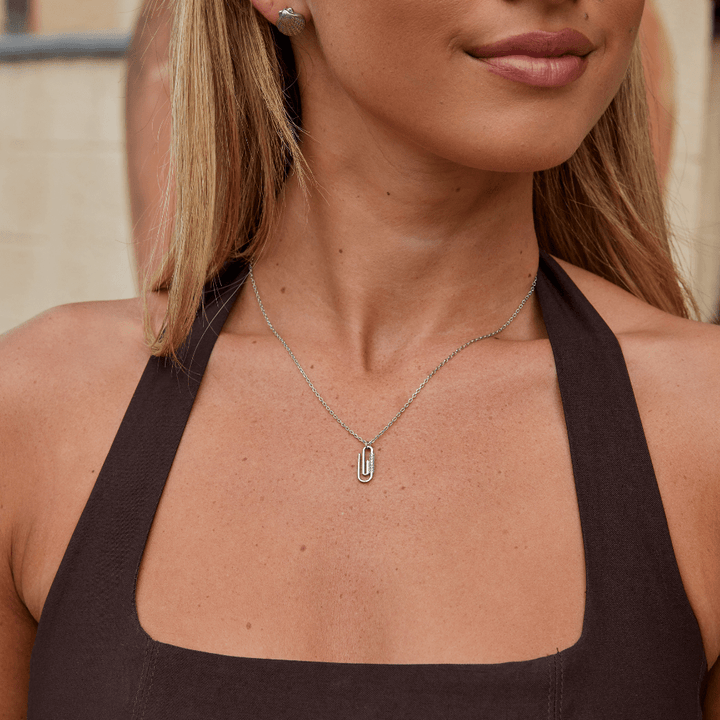 Crystal Paperclip Silver Necklace