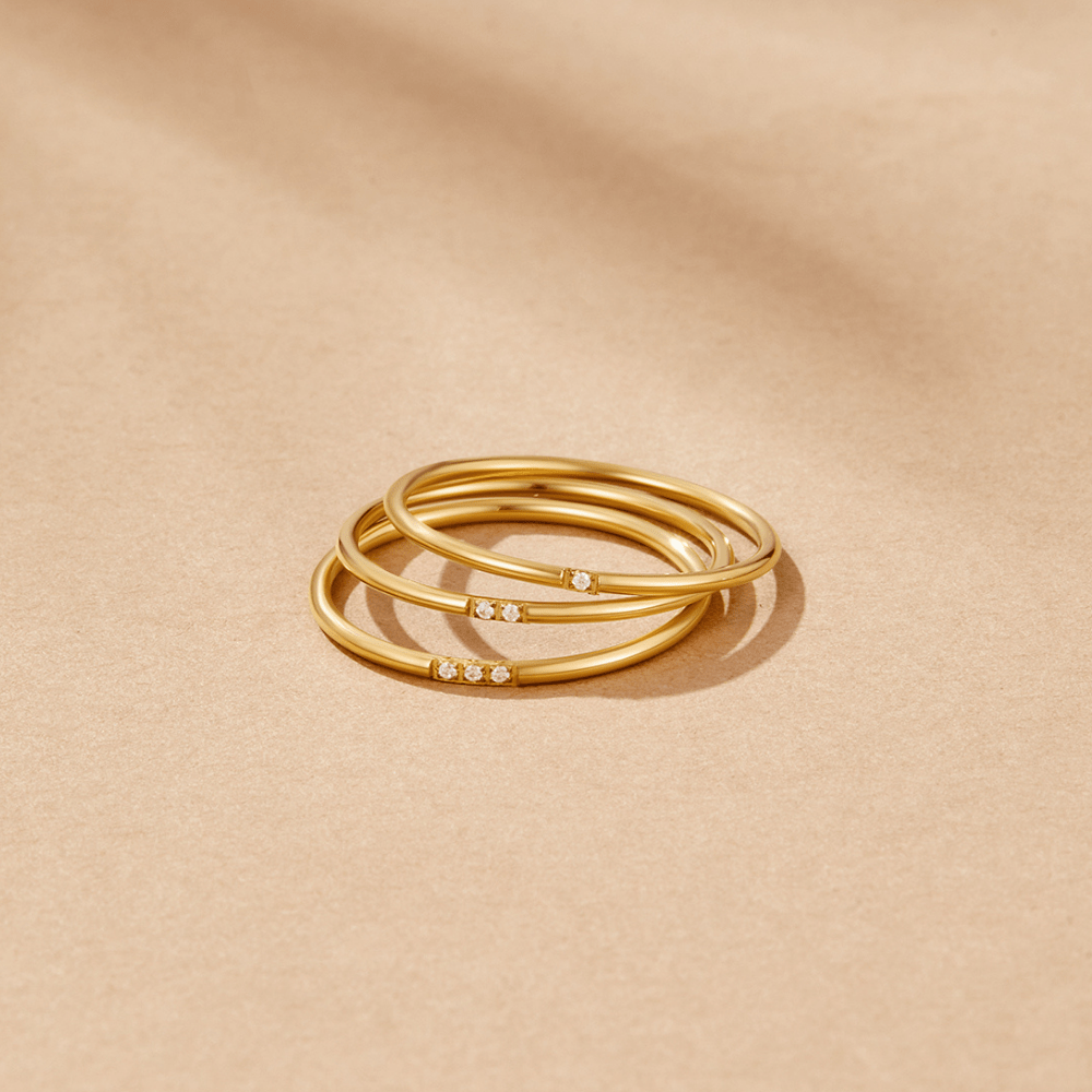 Eula Gold & Crystal Band Ring Set