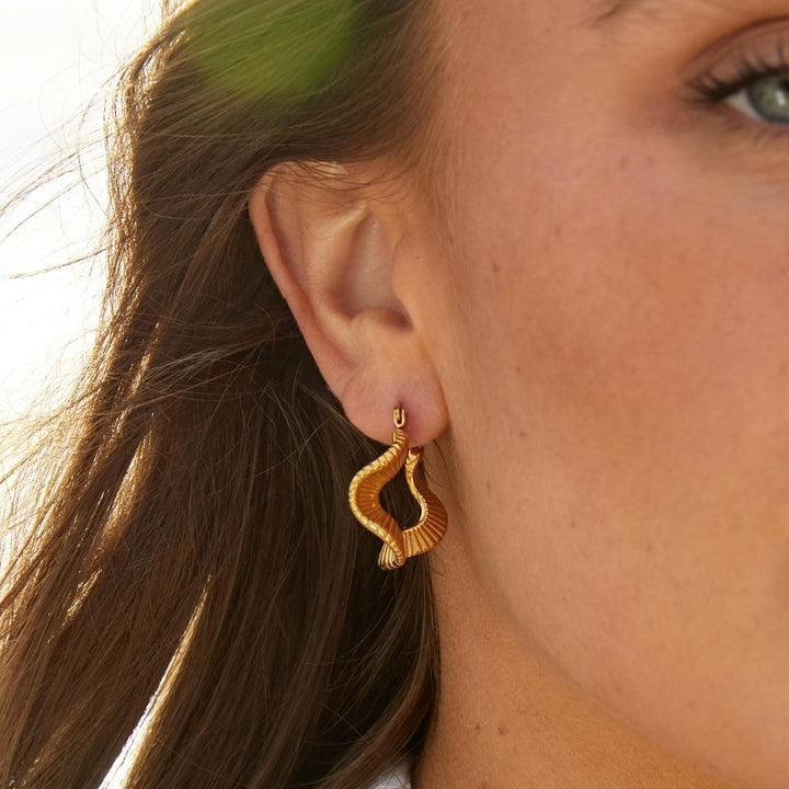 Geometric Wave Gold Hoop Earrings