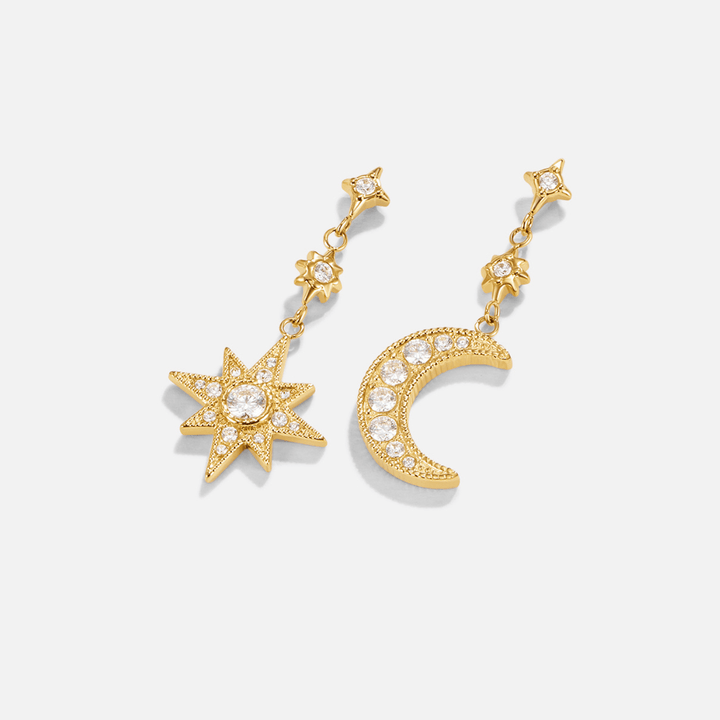 Gold Crystal Moon & Star Earrings