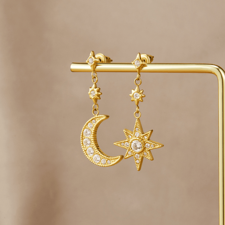 Gold Crystal Moon & Star Earrings