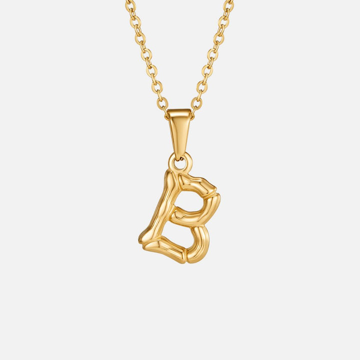 Golden Bamboo Letter Pendant Necklace