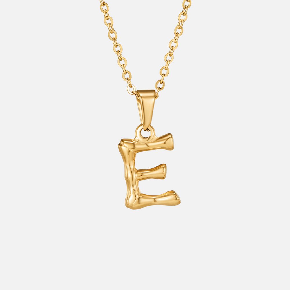 Golden Bamboo Letter Pendant Necklace