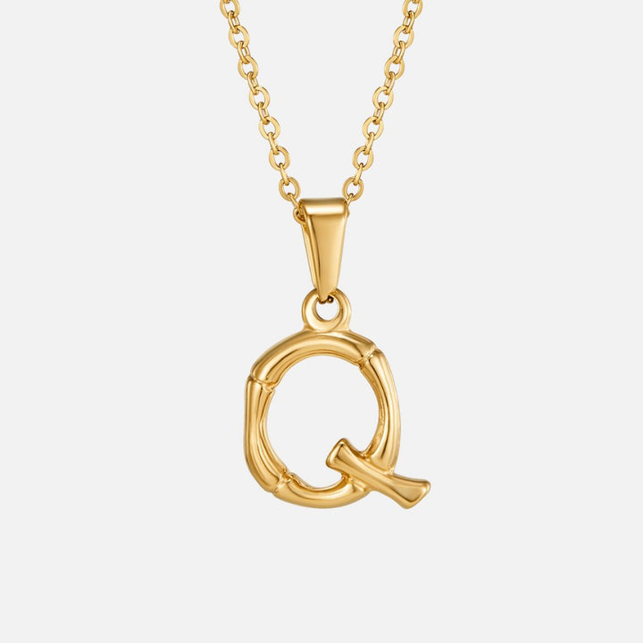 Golden Bamboo Letter Pendant Necklace
