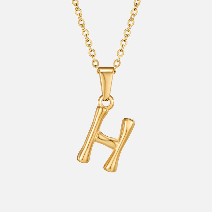Golden Bamboo Letter Pendant Necklace