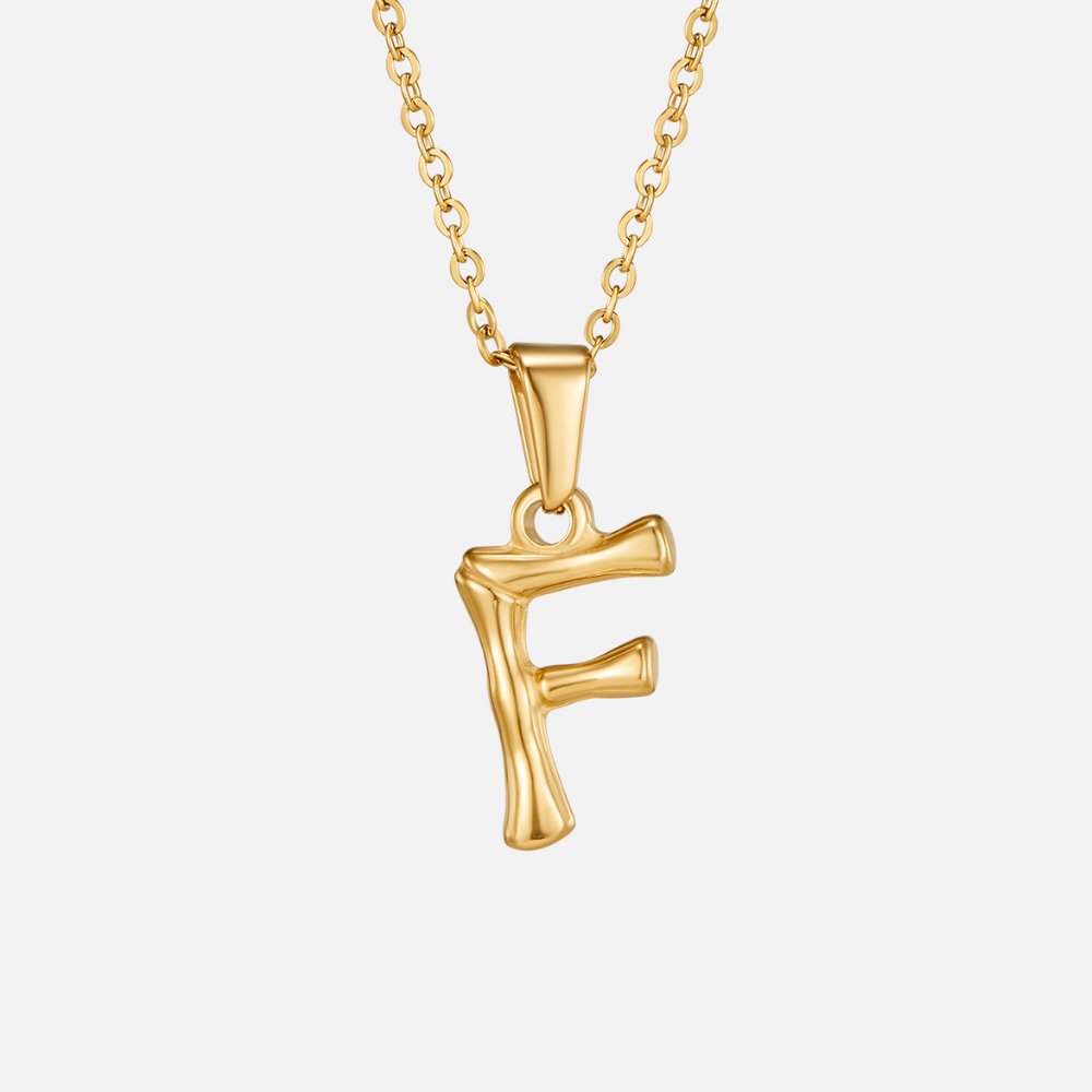 Golden Bamboo Letter Pendant Necklace