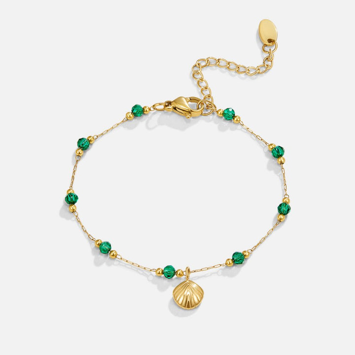 Shell and Green Bead Chain Bracelet