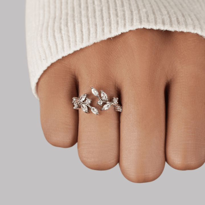 Silver Crystal Vine Ring
