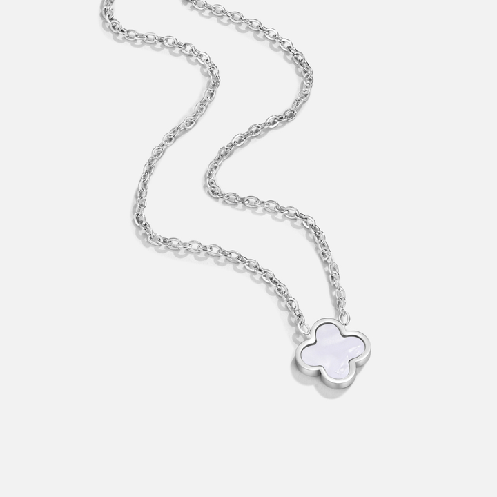 Silver White Clover Necklace