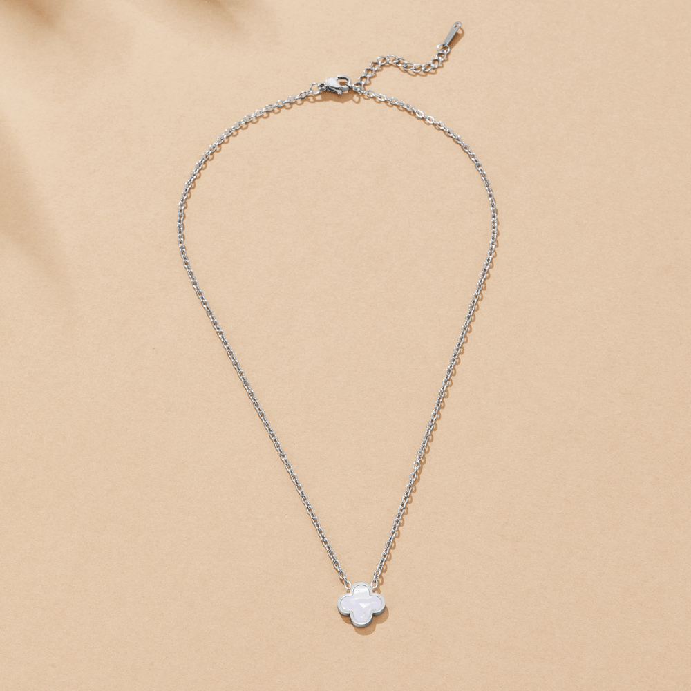 Silver White Clover Necklace
