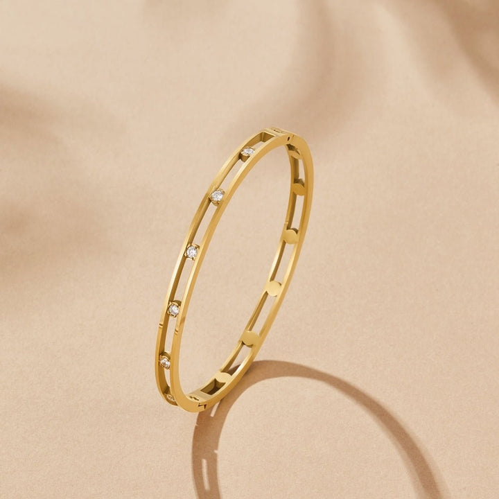 Crystal Accent Gold Tone Bangle