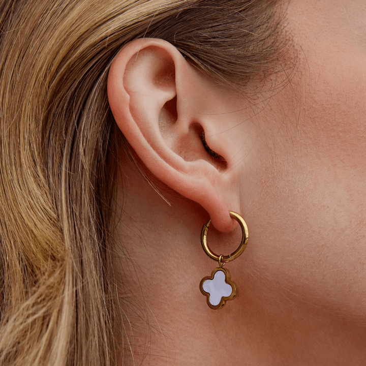 White Clover Hoop Earrings